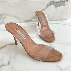 MANOLO BLAHNIK PVC Scolto nude suede sandals - size 39.5